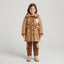 Girls Brown Textured Coat & Velvet Pant Set
