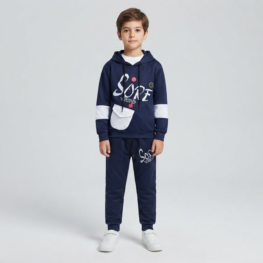 Boys Navy Blue Graphic Print Tracksuit — Photo 2