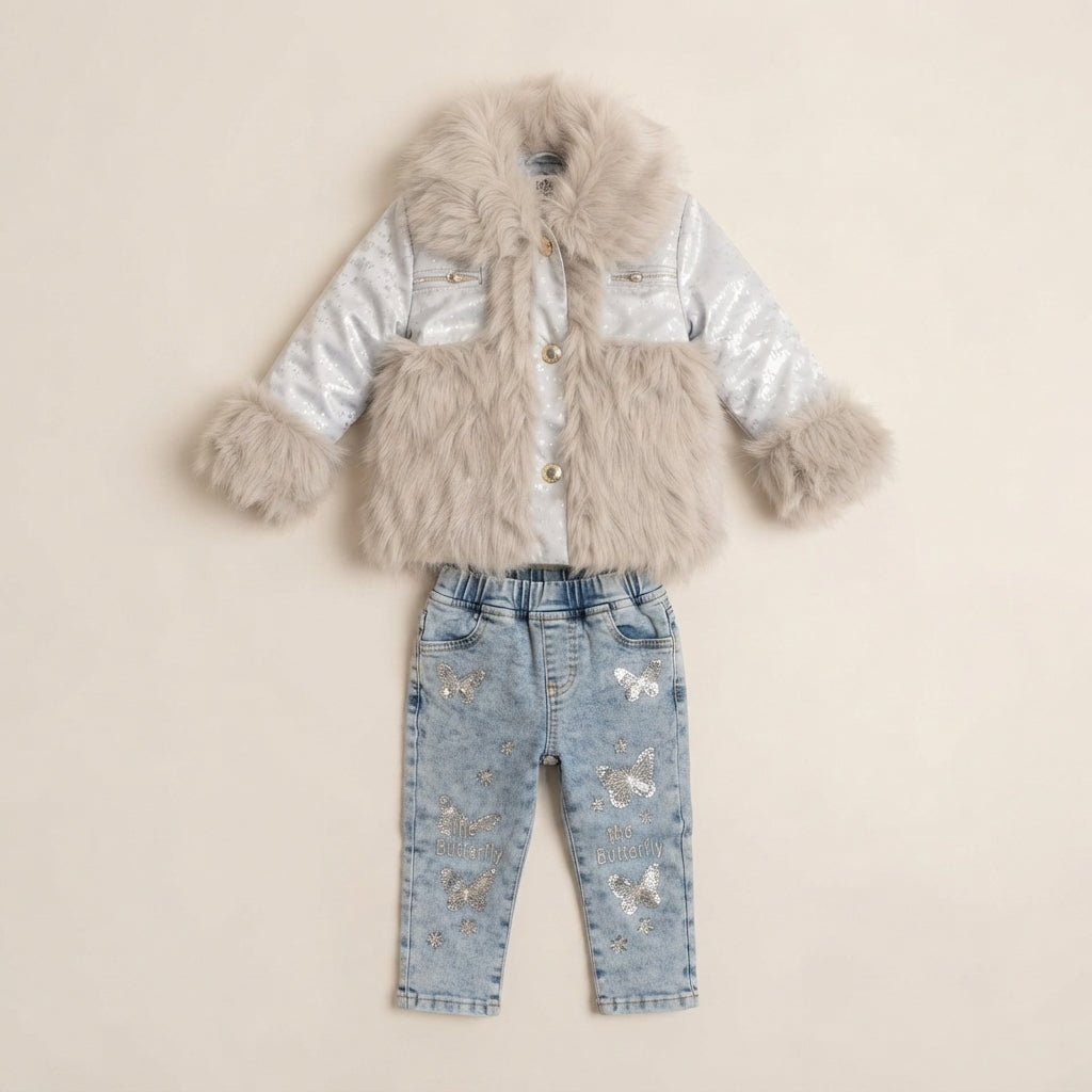 Girls Winter Faux Fur Jacket Set — Photo 3
