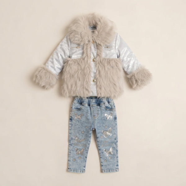 Girls Winter Faux Fur Jacket Set — Photo 3