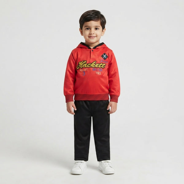 Boys Red & Black "Hackett British 1983" Hooded Winter Tracksuit