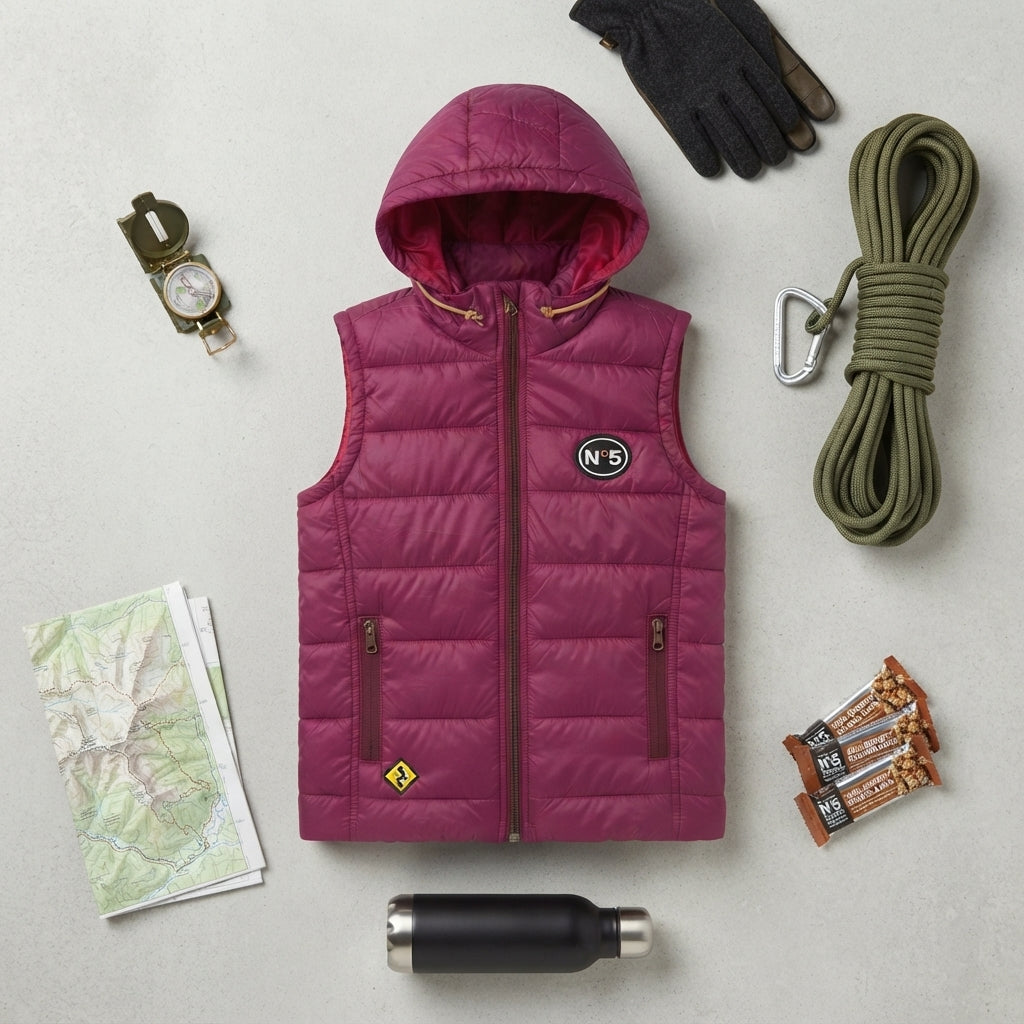 Kids Magenta Padded Hooded Vest — Photo 2