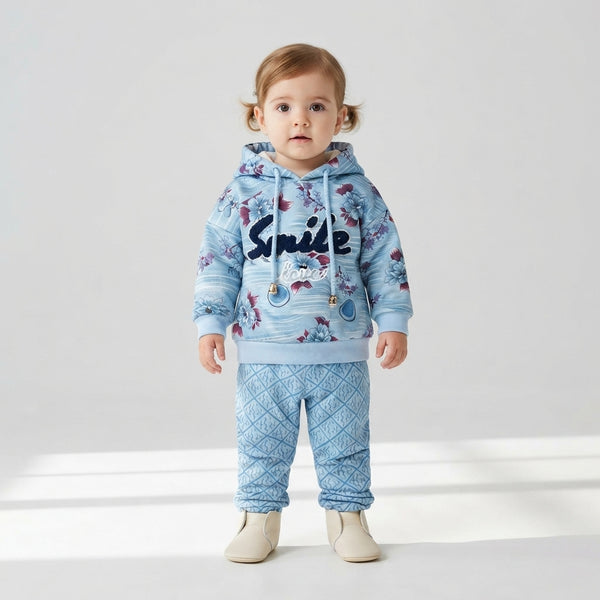 Girls Floral "Smile" Hoodie Set | Winter Kids Wear
