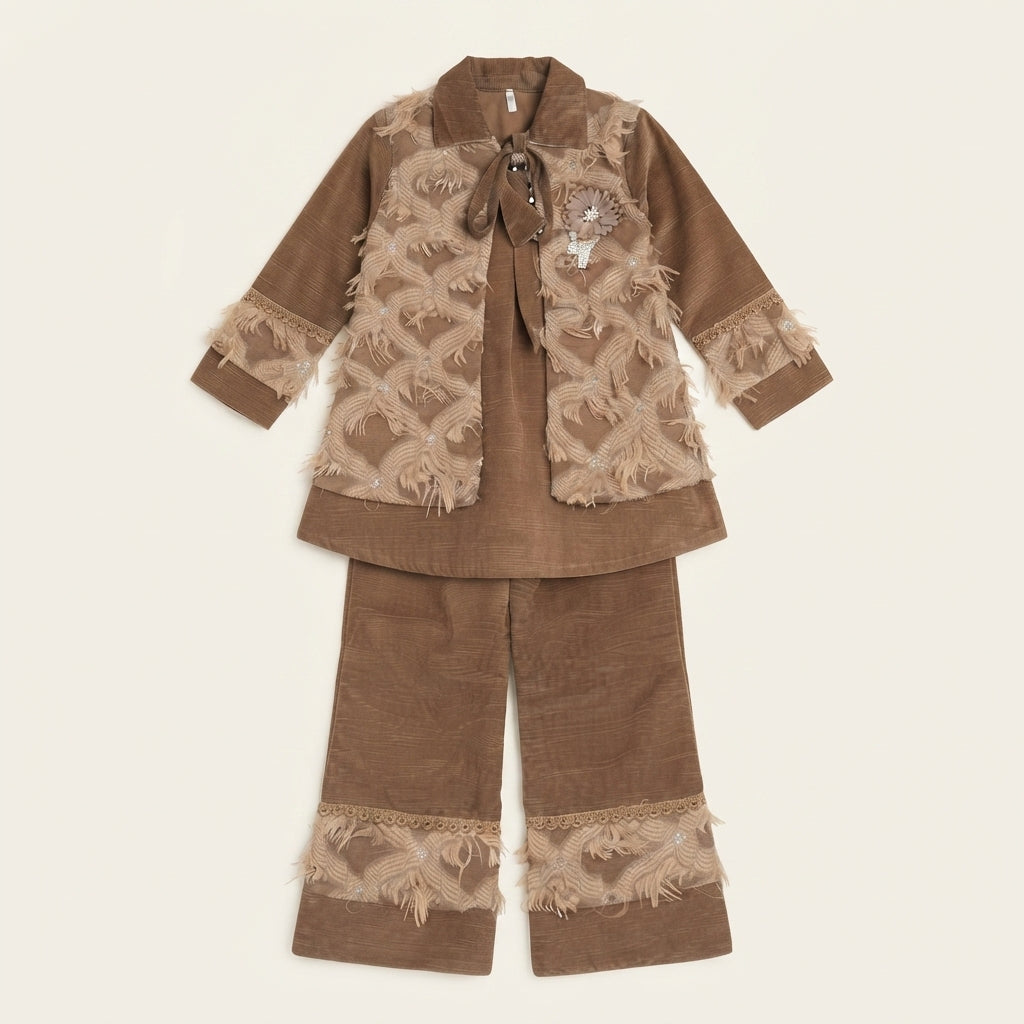 Girls Brown Corduroy Fringe Set — Photo 2