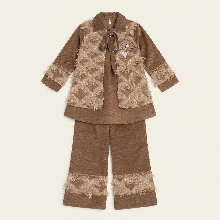 Girls Brown Corduroy Fringe Set — Photo 2