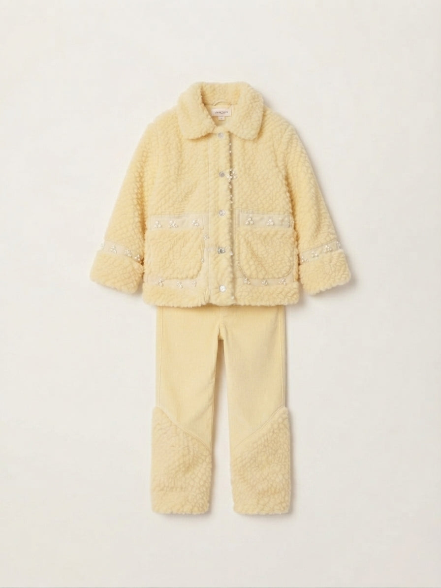 Girls Yellow Shearling Corduroy Set — Photo 2