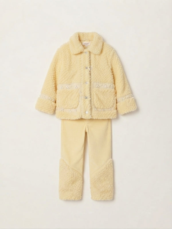 Girls Yellow Shearling Corduroy Set — Photo 2