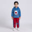 Boys Blue and Red School Day Print Velvet Hoodie Suit