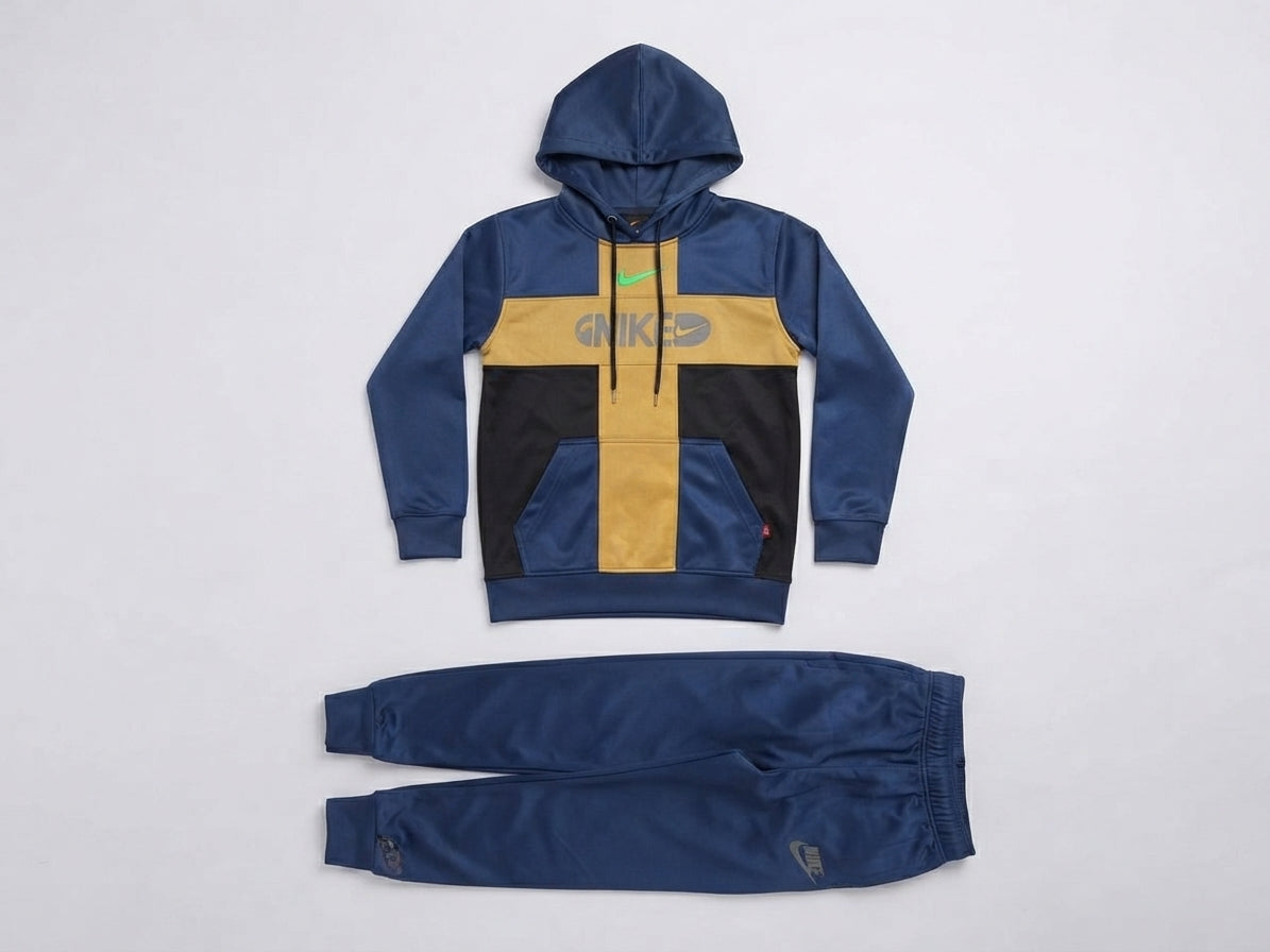 Boys Blue Black & Mustard Hooded Winter Tracksuit