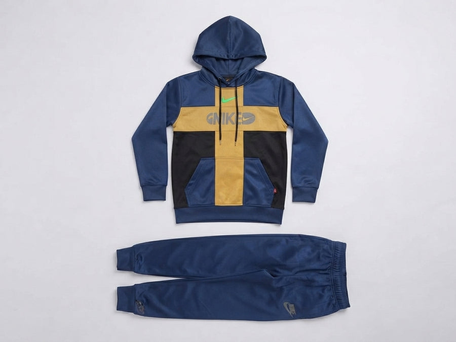 Boys Blue Black & Mustard Hooded Winter Tracksuit