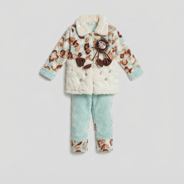Girls Mint Green & Brown Fur Suit — Photo 2
