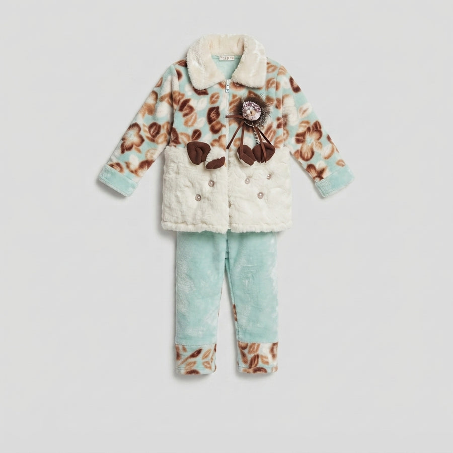 Girls Mint Green & Brown Fur Suit — Photo 2
