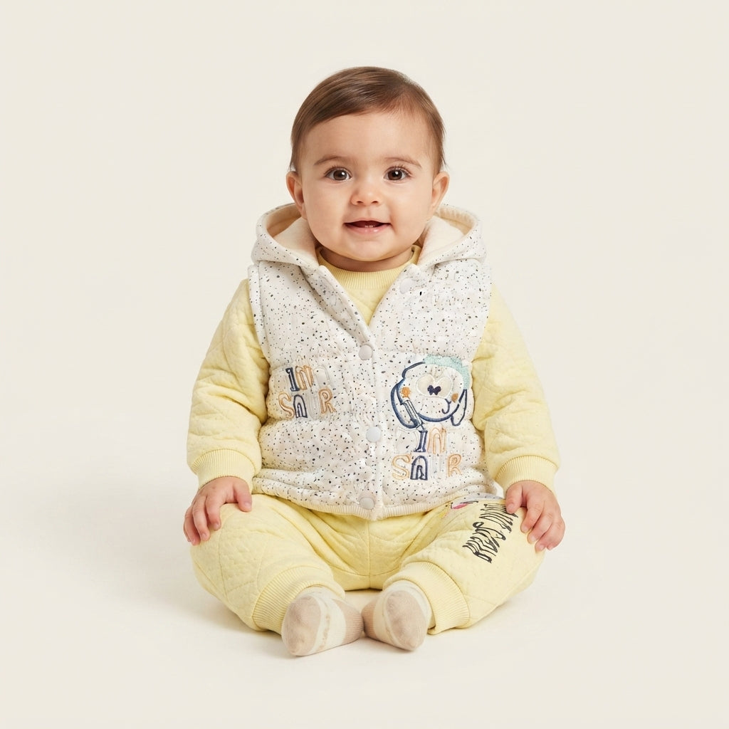 Baby Girl Yellow Dino 3-Piece Winter Outfit Set | Iqra Garments