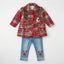 Classic Tartan Wool-Blend Double-Breasted Coat & Embroidered Denim Set for Girls
