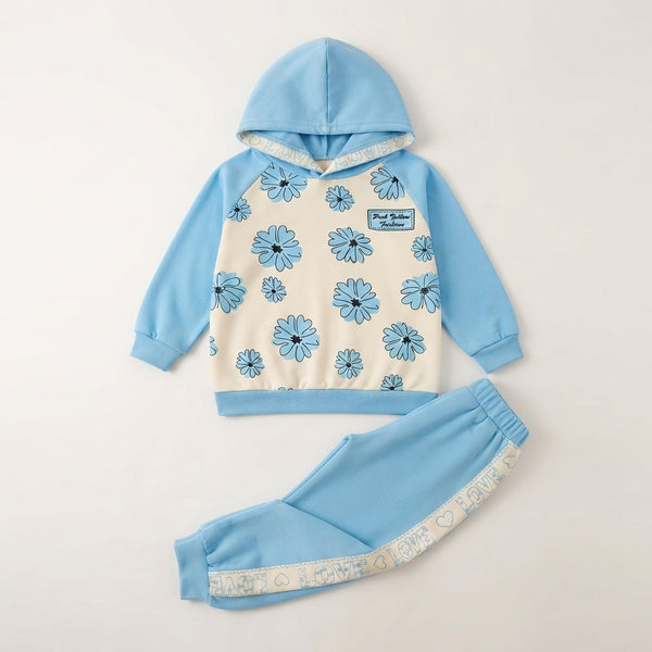 Girls Blue Floral Hooded Tracksuit — Photo 2
