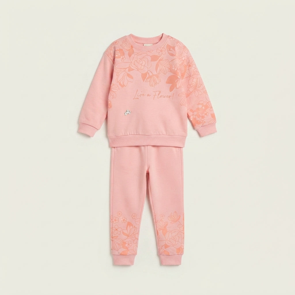 Girls Pink Peach Fleece 2 Piece Suit — Photo 2