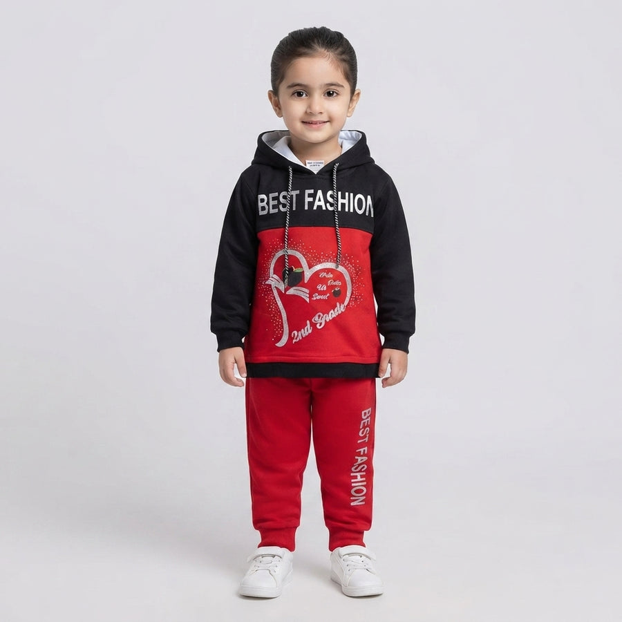 Girls Black & Red "Best Fashion" Hoodie Tracksuit
