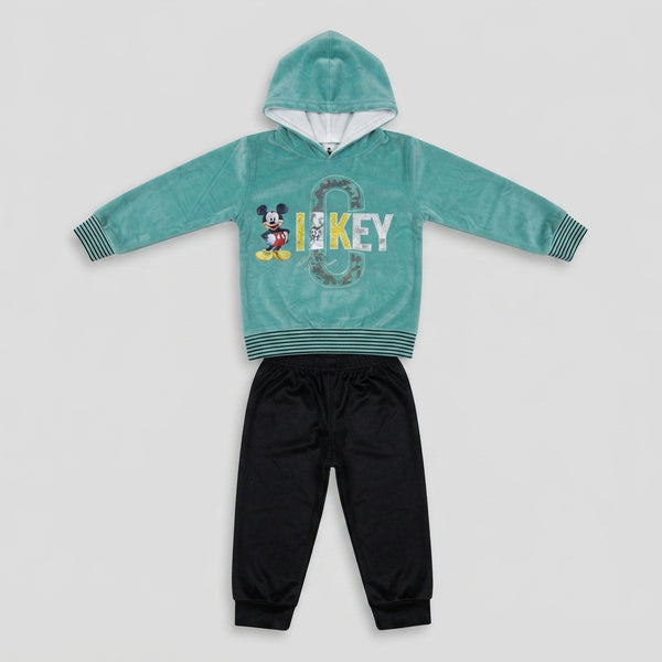 Boys Mint Green "MICKEY" Hooded Velvet Tracksuit