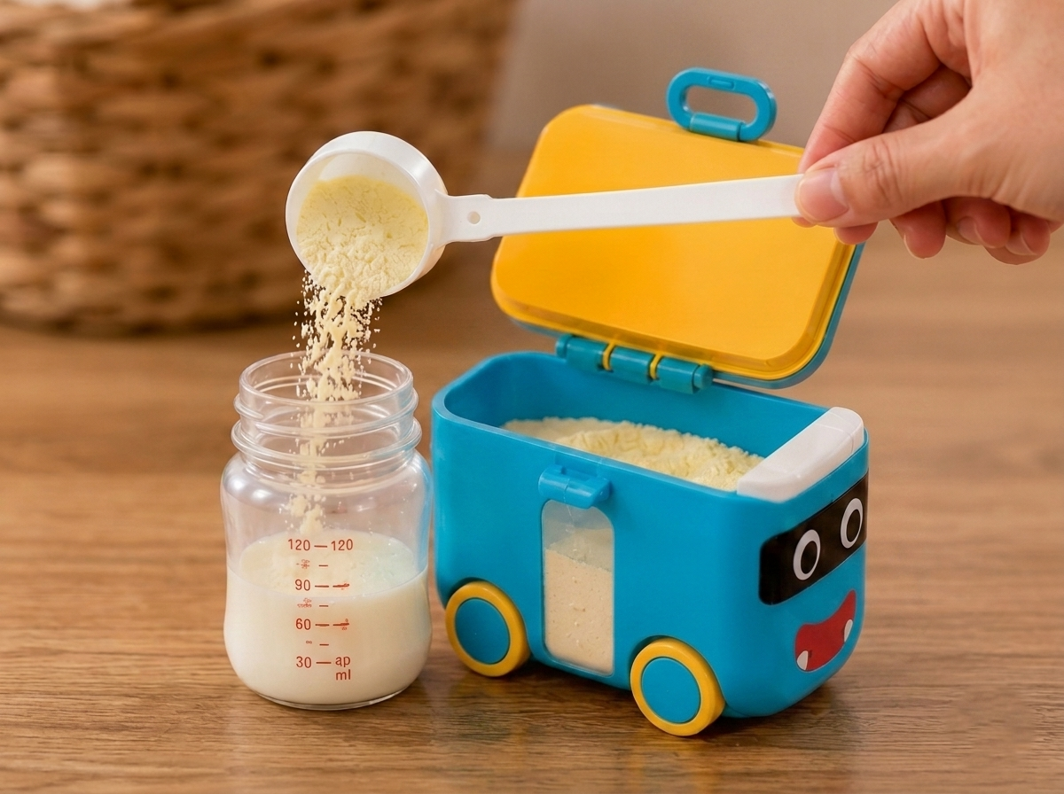 Portable Baby Milk Powder Container - Robot Design with Handle & Measuring Spoon