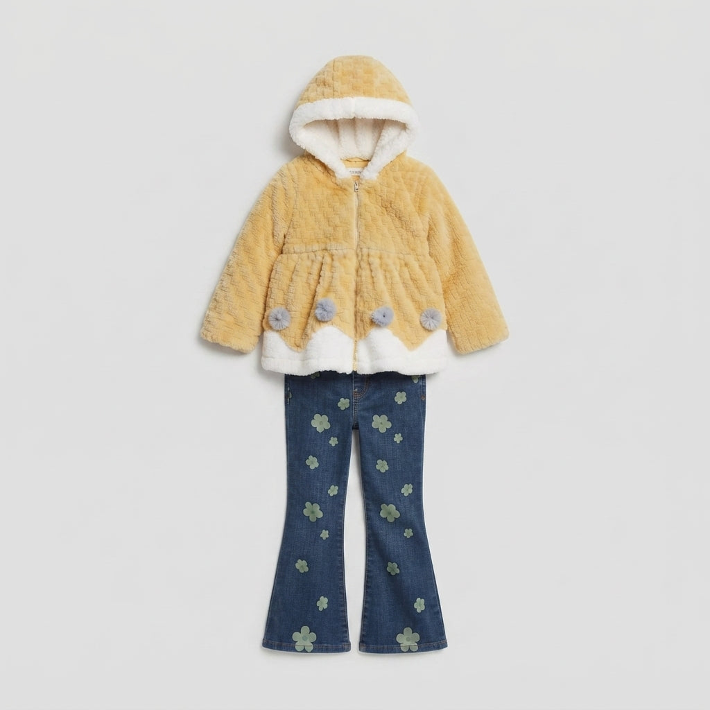 Girls Yellow Faux Fur Jacket Set — Photo 2