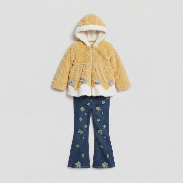 Girls Yellow Faux Fur Jacket Set — Photo 2