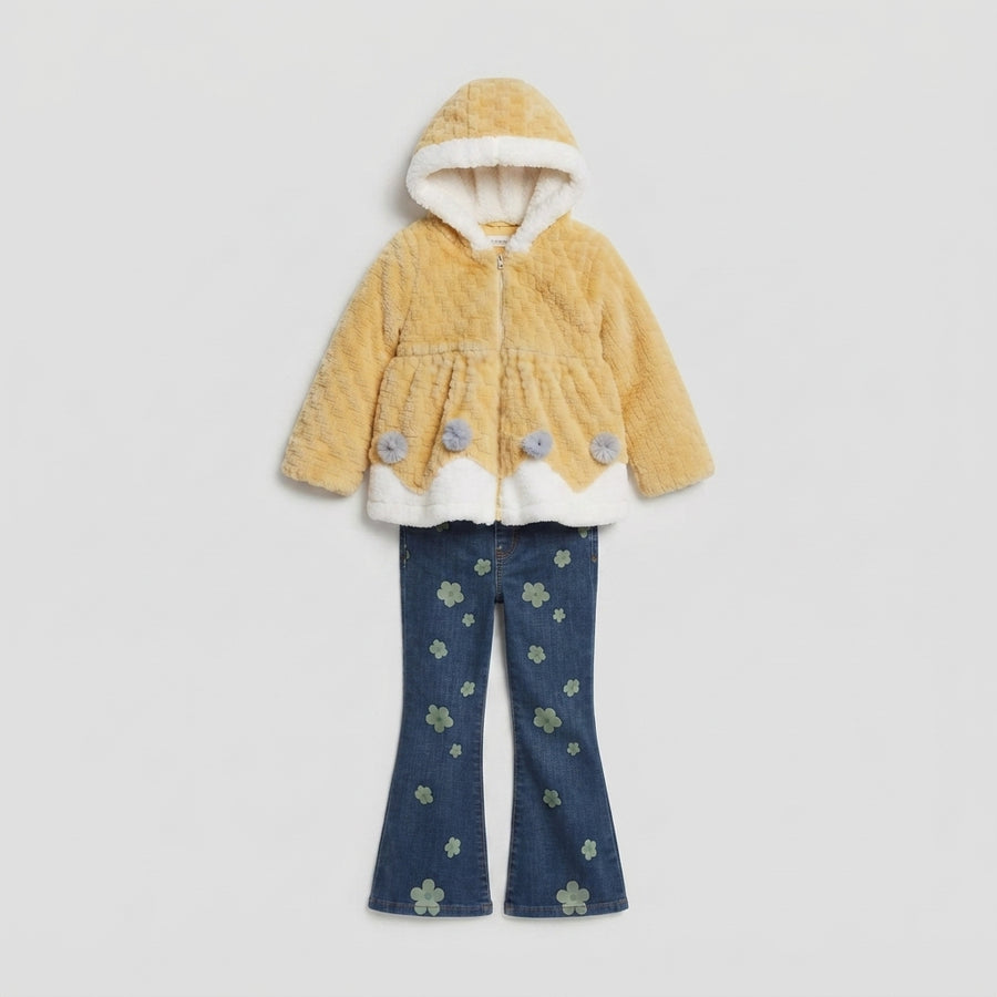 Girls Yellow Faux Fur Jacket Set — Photo 2