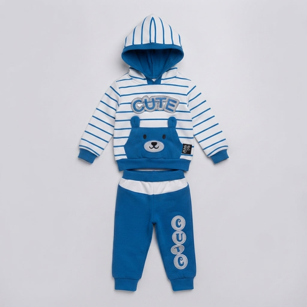 Boys Blue & White Fleece Two Piece Suit — Photo 2