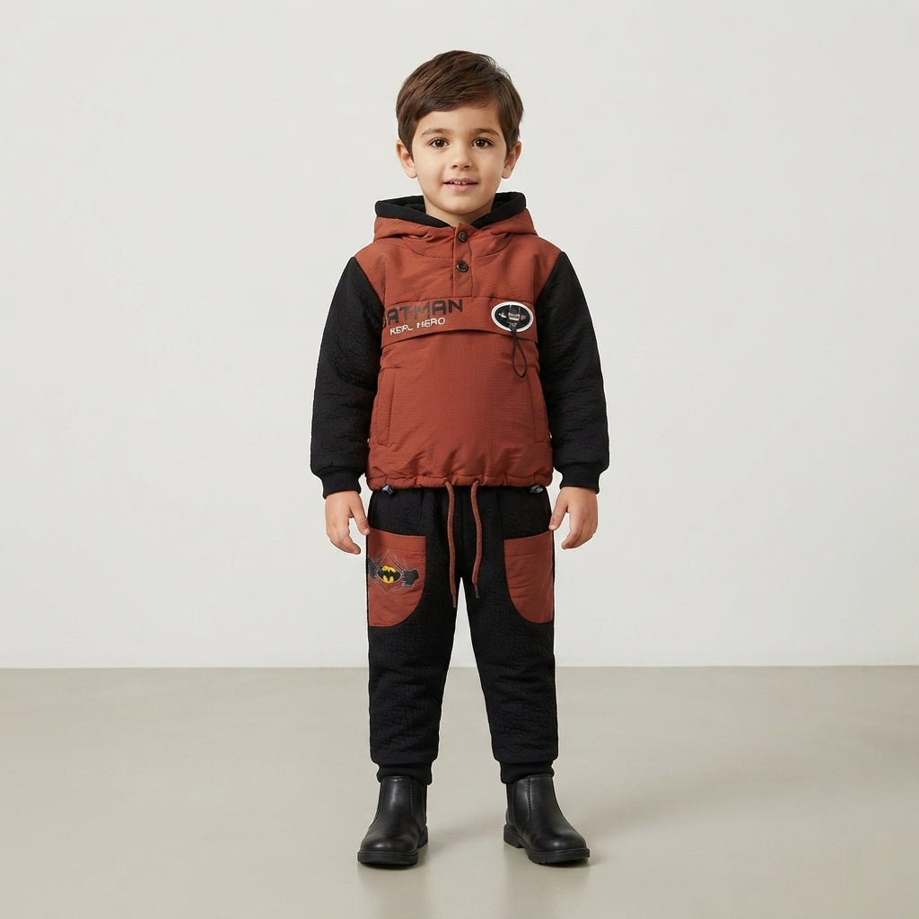 Two Piece Brown Velvet Batman Suit for Boys | Winter Kids Suit