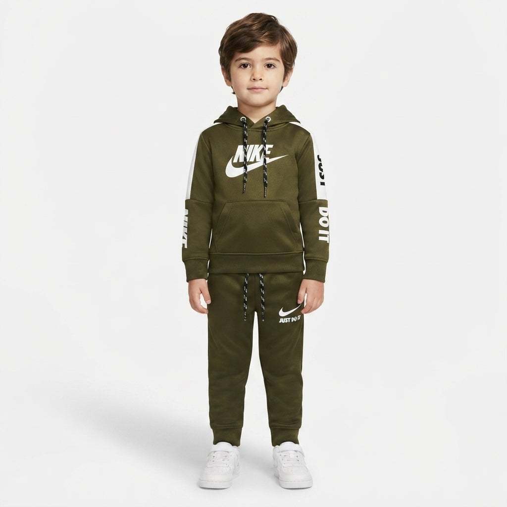 Boys Olive Green Athleisure Hoodie Tracksuit