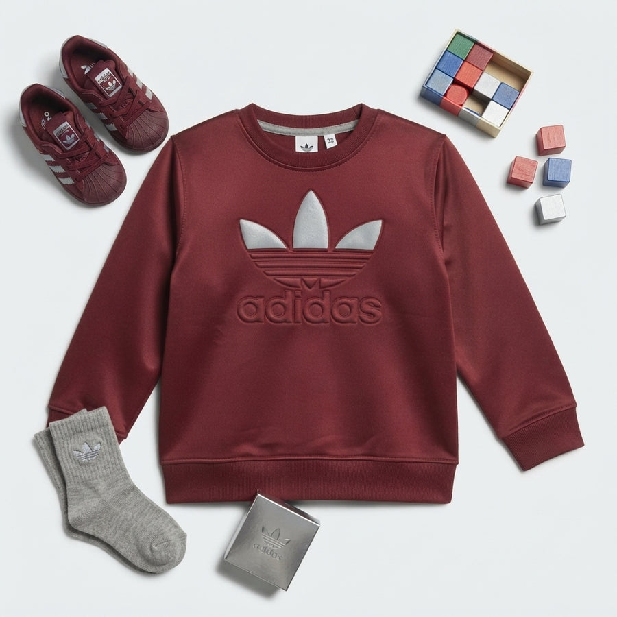 Boys' Maroon Embossed Graphic Crew Sweatshirt