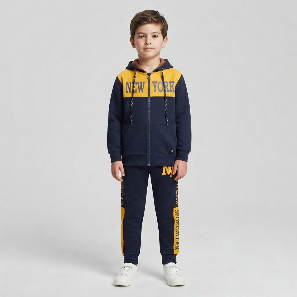 Boys Navy & Yellow New York Zip-Up Tracksuit