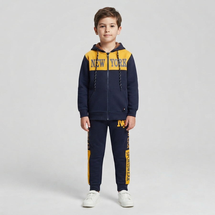 Boys Navy & Yellow New York Zip-Up Tracksuit