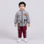 Boys Grey and Maroon Corduroy Bomber Jacket and Track Pants Set