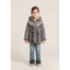 Little Girl in Grey Corduroy Coat and Embroidered Jeans with Fur Cuffs