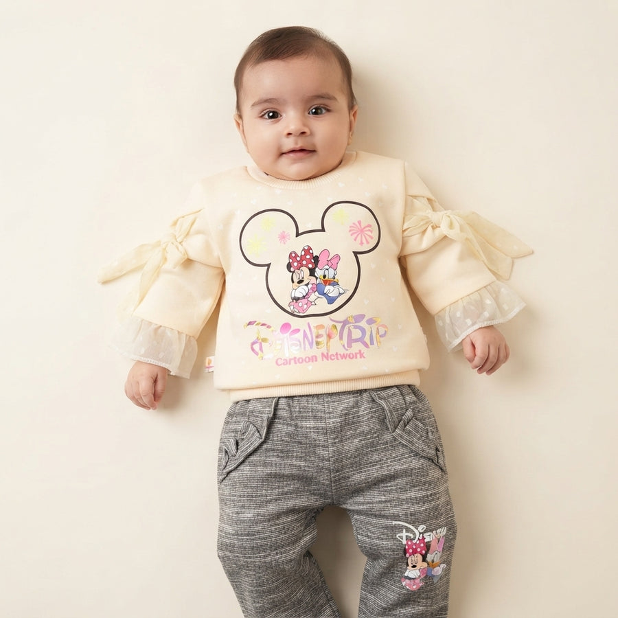 Disney Minnie & Daisy Baby Girls Cream Sweatshirt & Heather Grey Trousers 2-Piece Set
