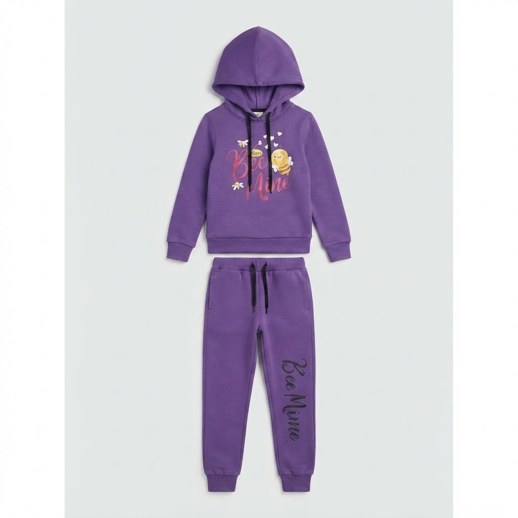 Girls Purple "Bee Mine" Hoodie Tracksuit