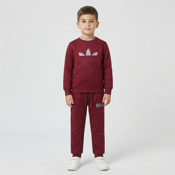 Boys Maroon Branded Crewneck Tracksuit | Iqra Garments