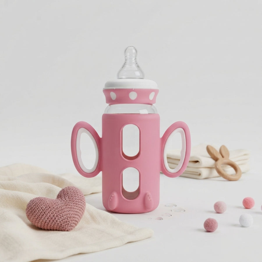 Pink Bunny Baby Bottle In Glass