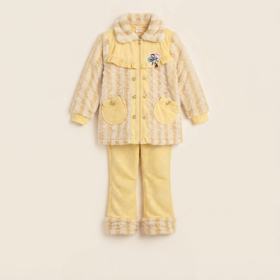 Warm Yellow Faux-Fur Striped Jumper and Trouser Winter — Photo 2