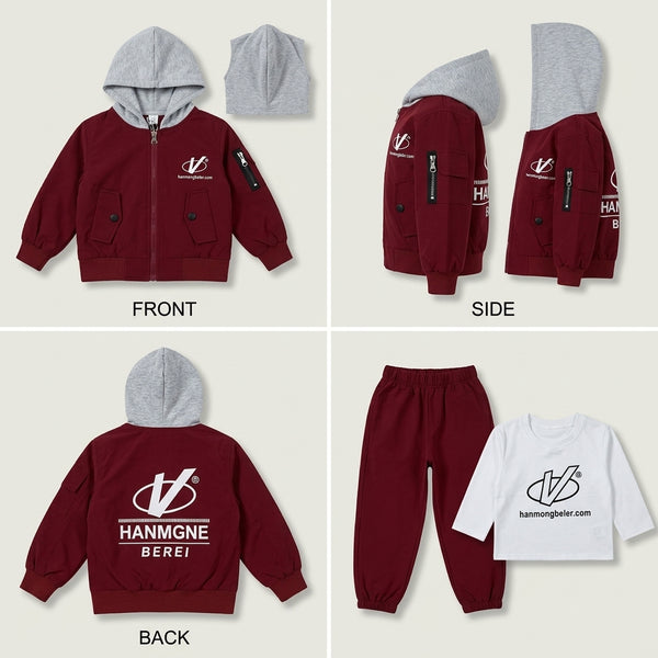 Boys' Maroon and Grey Hooded Bomber Jacket — Photo 2