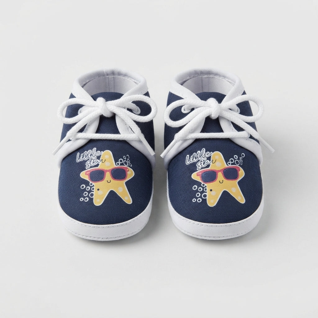 Baby Navy Blue Star Canvas Booties I
