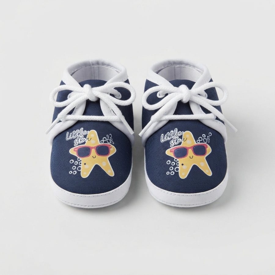 Baby Navy Blue Star Canvas Booties I
