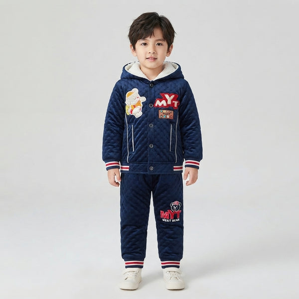 Boys Premium Navy Blue Velvet 2 Piece Suit – Stylish Winter Outfit