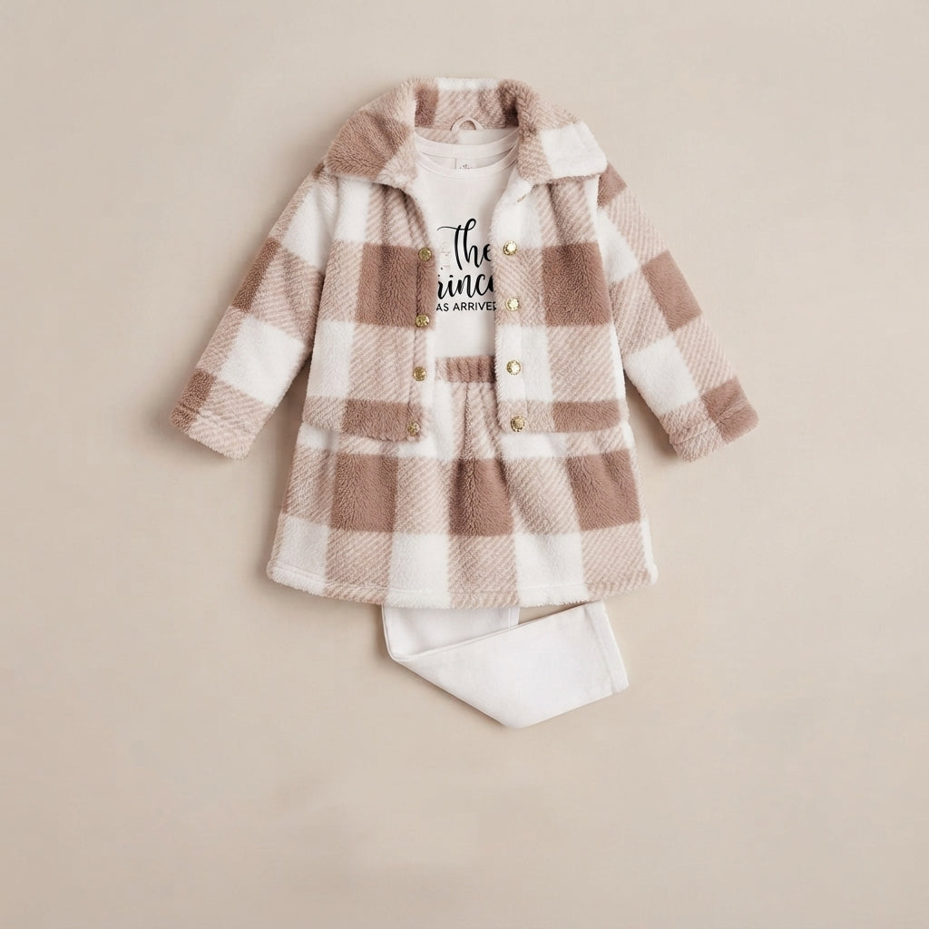 Girls Brown Checked Frock Set — Photo 2