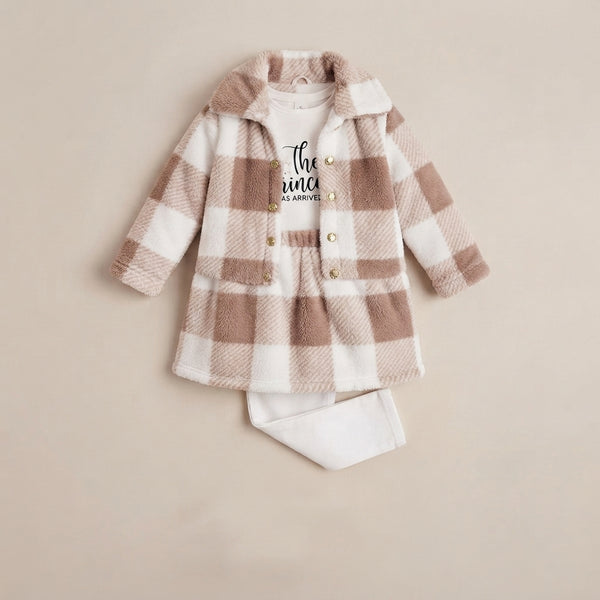 Girls Brown Checked Frock Set — Photo 2
