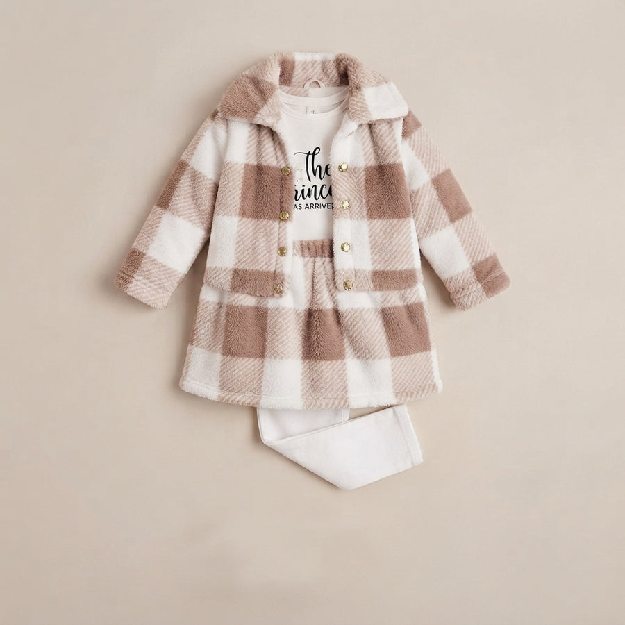 Girls Brown Checked Frock Set — Photo 2