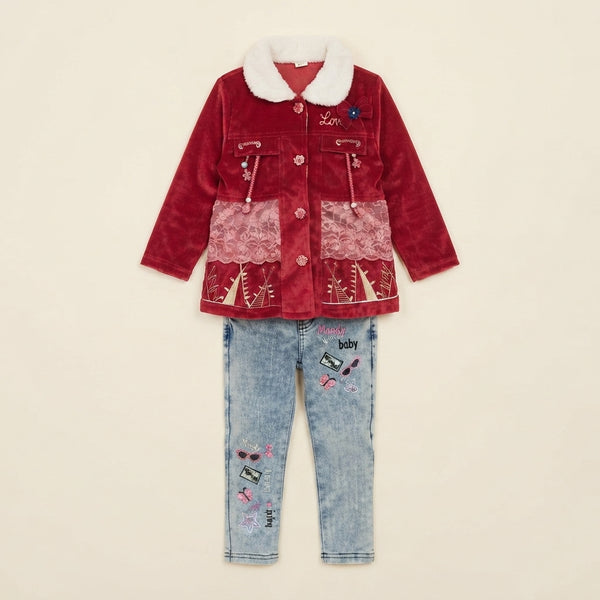 Girls Red Velvet 2 Piece Suit — Photo 2