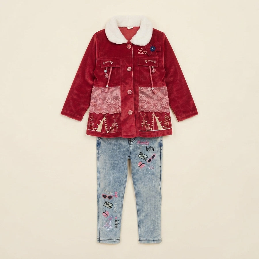 Girls Red Velvet 2 Piece Suit — Photo 2