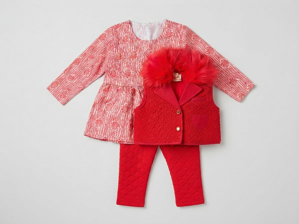 Red 3 Piece Suit for Girls — Photo 2