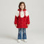 Girls Red & White Faux-Fur Hooded Coat and Embroidered Flare Jeans Set
